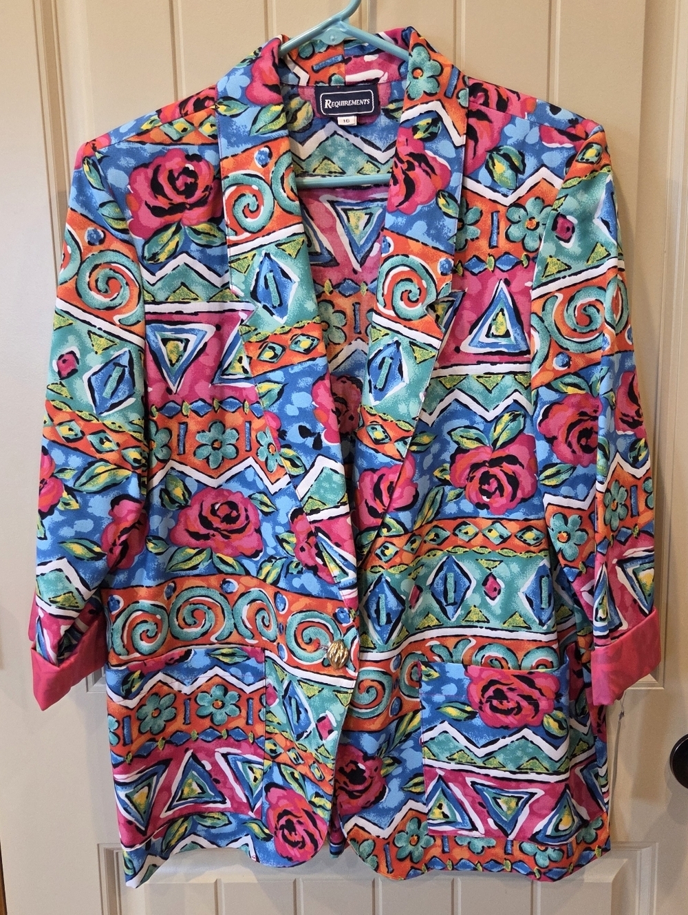 VTG 80s Requirements Floral Geometric Blazer Jacket Size 16 Made in USA